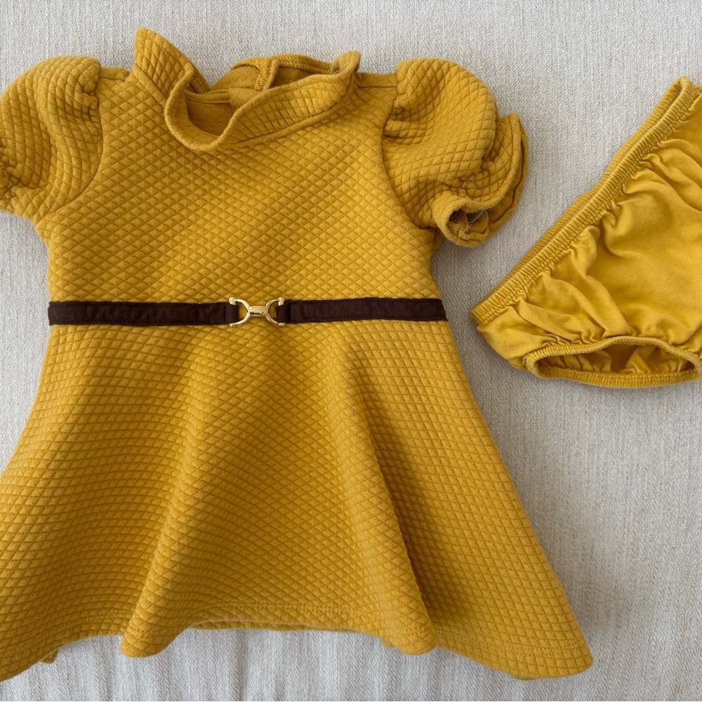 Janie and Jack Yellow Belted Dress with Bloomers